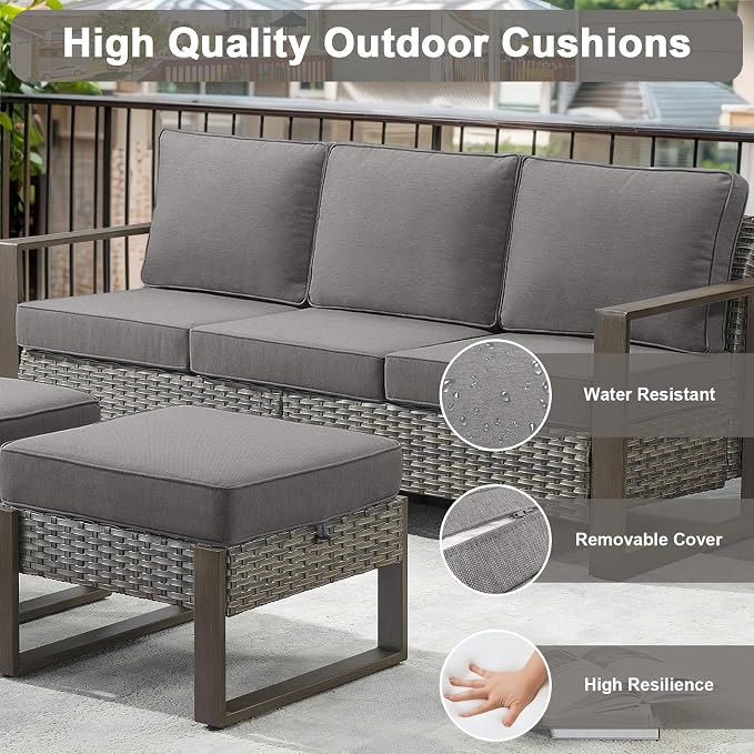 Belord 5 Piece Patio Furniture Set with Swivel Chairs, PE Wicker Patio Sofa Set Outdoor Swivel Rocker Patio Chairs with Anti-Rust Metal Wide Armrests for Deck Backyard Sunroom
