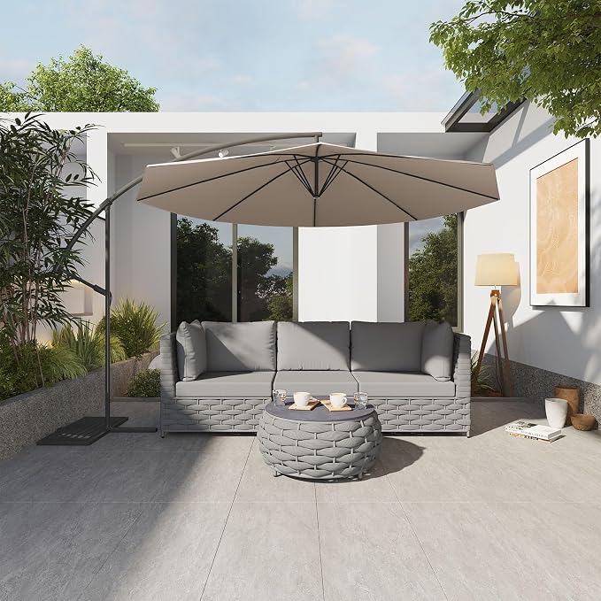 TWT 4 Piece Patio Furniture Set, All-Weather Outdoor Sectional Sofa with Coffee Table, Modern Conversation Couch Set, for Backyard Porch Garden Poolside Apartment Balcony,Light Grey