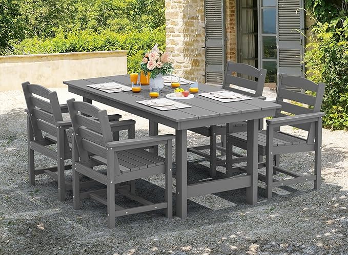 SERWALL Patio Dining Chair Set of 2,All Weather HDPE Dining Chair, Gray | Outdoor Dining Chairs built to last with 330 lb capacity. Compact 23.4"x23.6"x33.6"H. Weatherproof & easy to clean.