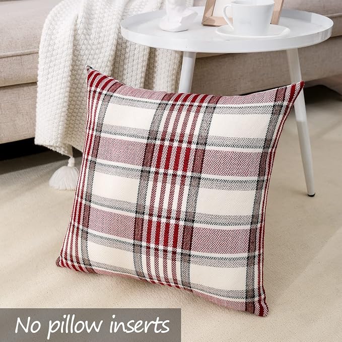 CARRIE HOME Red Christmas Euro Pillow Covers 26x26 Set of 2, Winter Christmas Holiday Red Farmhouse Buffalo Plaid European Pillow Covers 26 x 26 for Livingroom Couch Sofa