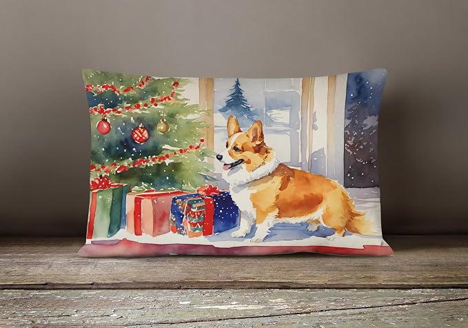 Caroline's Treasures DAC2638PW1216 Corgi Cozy Christmas Throw Pillow Machine Washable, Indoor Outdoor Decorative Pillow for Couch, Bed or Patio, 12HX16W