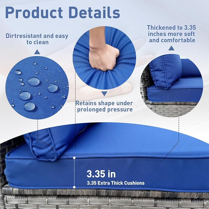 7 Piece PE Rattan Sectional Patio Furniture Set, Blue | All Weather Outdoor Conversation Sofa Set with Coffee Table & Thick Cushions, Ideal for Backyard Porch Garden