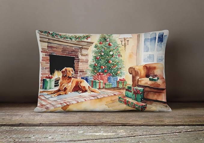 Caroline's Treasures DAC2715PW1216 Nova Scotia Duck Tolling Retriever Cozy Christmas Throw Pillow Machine Washable, Indoor Outdoor Decorative Pillow for Couch, Bed or Patio, 12HX16W