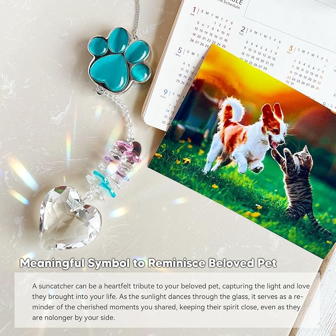 Dog Memorial Gifts for Loss of Dog, Pet Sympathy, Dog Memorial Suncatcher | Thoughtful Dogs and Cats Bereavement Remembrance Gifts, Natural Cat's Eye Paw Crystal Suncatcher