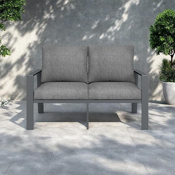 Outdoor Loveseat Aluminum Patio Sofa for Small Space Weather-Resistant Patio Furniture with 4" Cushion for Garden, Porch, Poolside