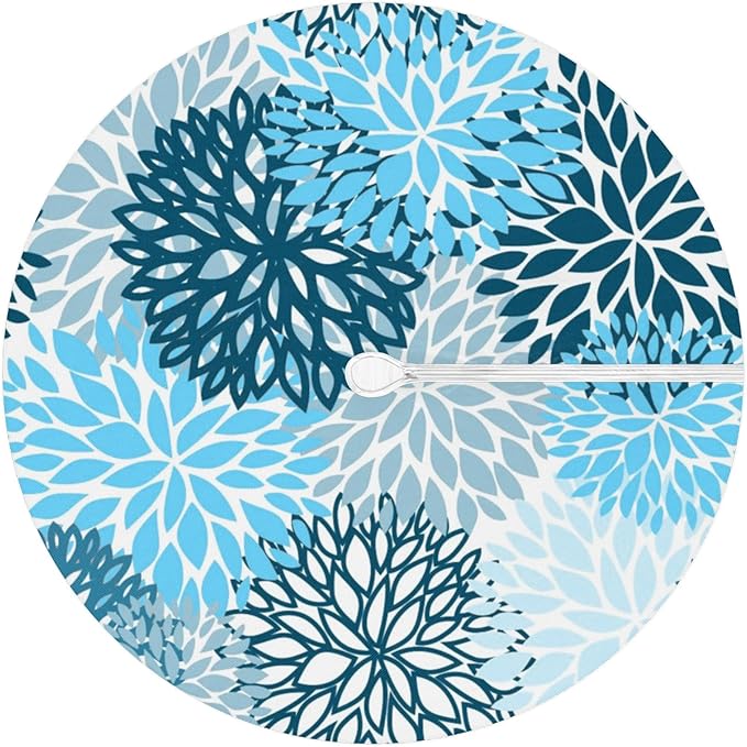Round Tablecloth with Umbrella Hole and Zipper Elastic Fitted Table Cloth 45"-56" Oil-Proof Waterproof Patio Table Cover for Outdoor Dining Picnic Party, Spring Summer Blue Floral