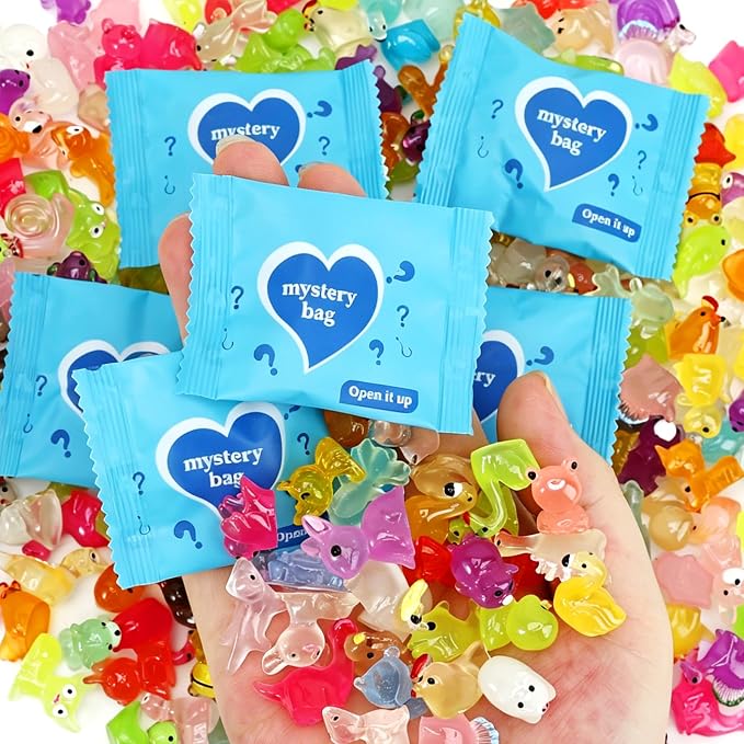 Mystery Toys Blind Bags 60 Mini Resin Animals Variety Pack Glow in The Dark | Miniature Tiny Plastic Animals Figures for Crafts Fish Tank Aquarium Dollhouse Fairy Garden Accessories Decor (Random Style)