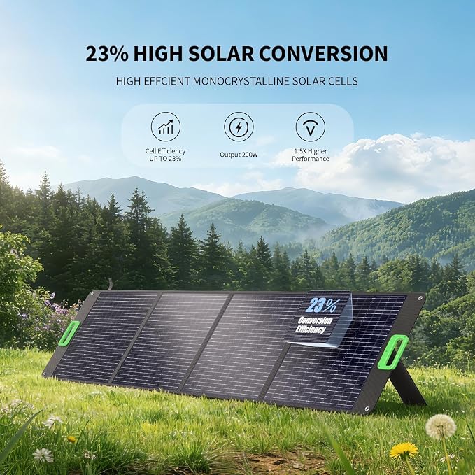GRECELL 1200W Portable Power Statio with 200W Portable Solar Panel 23.5% High Efficiency Solar Panel, 672Wh LiFePO4 Battery Solar Generator with 9 Output Ports for Outdoor Camping, RV, Travel