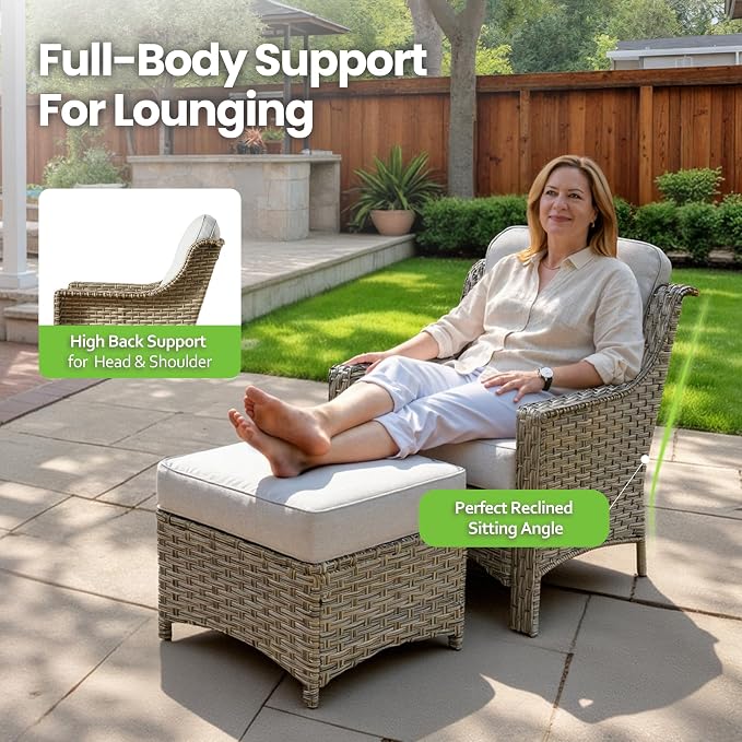 6 Piece Patio Furniture Set with Fire Pit Table, Outdoor Wicker High Back Sofa Chairs Ottoman with Comfy Cushions, Modern Conversation Sets for Backyard Deck Garden Poolside, Grey