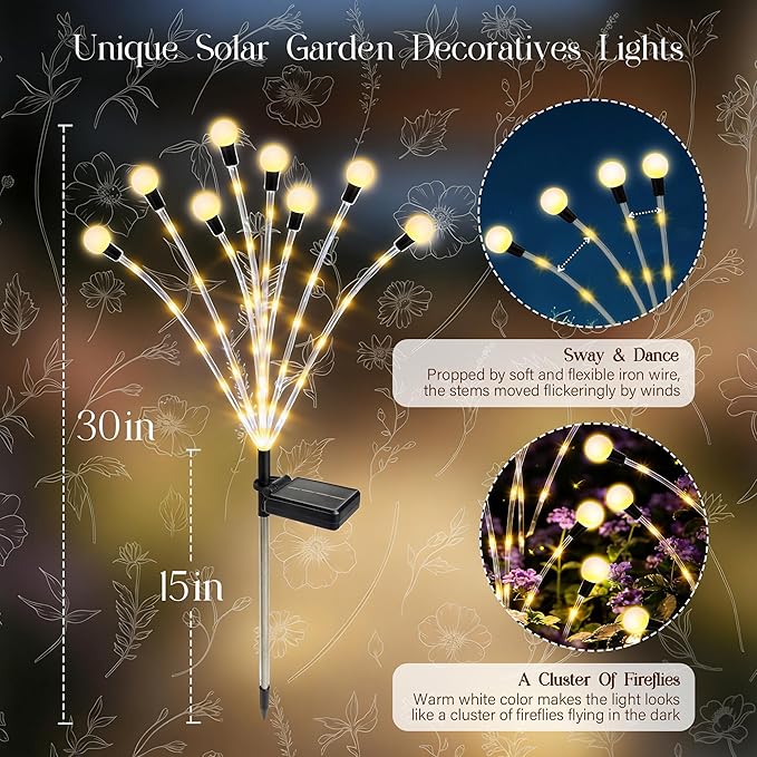 Solar Garden Lights Outdoor Decor(6pack,56LED) Upgraded Solar Swaying Light for Garden Decorative, Waterproof Firefly Light with Big Bulb, for Yard,Patio,Pathway,Party(Warm White)