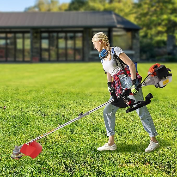 33CC Weed Wacker Gas Powered, 2-Stroke Straight Shaft Gas Weed Wacker with Air-Cooled System 2 Blade Heads Trimmer Edger Mower with 33.8 OZ Large Fuel Tank for Yard Garden Care