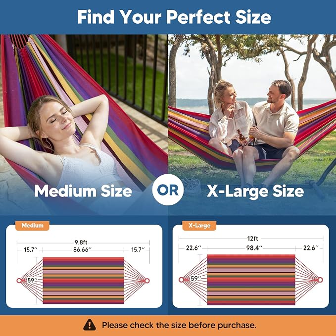 SUNCREAT Hammocks Outdoor Camping Double Hammock, Two Person Hanging Hammock, Red & Yellow