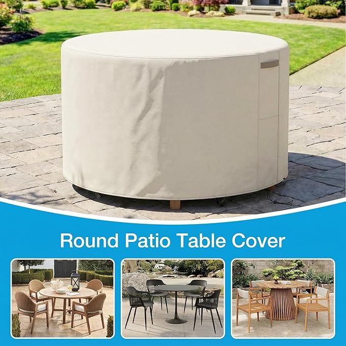 UPGRADE Outdoor Furniture Covers, Custom Size 32"(D) x 40"(H) Round Patio Table and Chair Waterproof Covers, Heavy Duty 420D,Cream