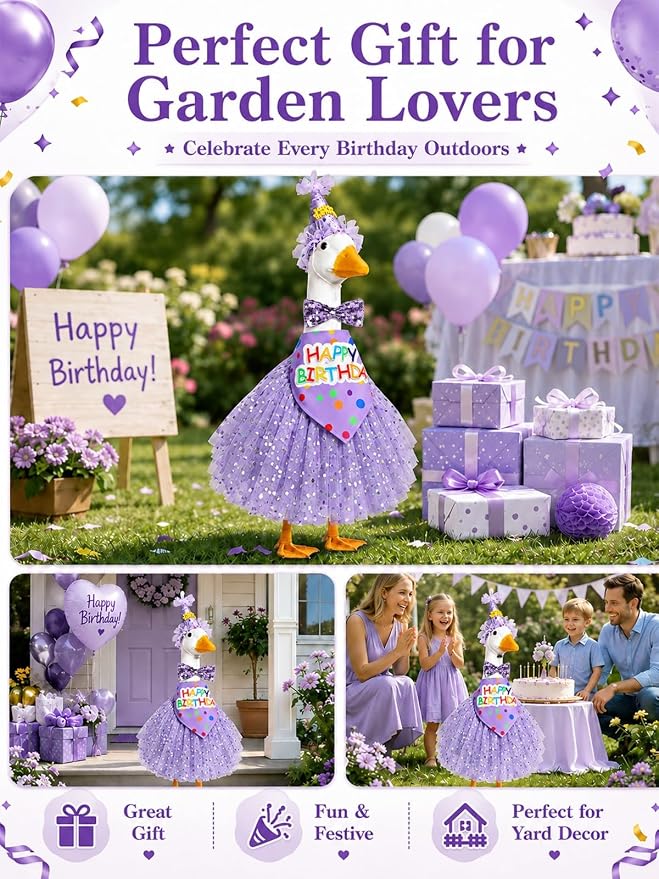 Porch Goose Outfits - 23" /17" Porch Goose Clothes for Lawn Yard (Purple)