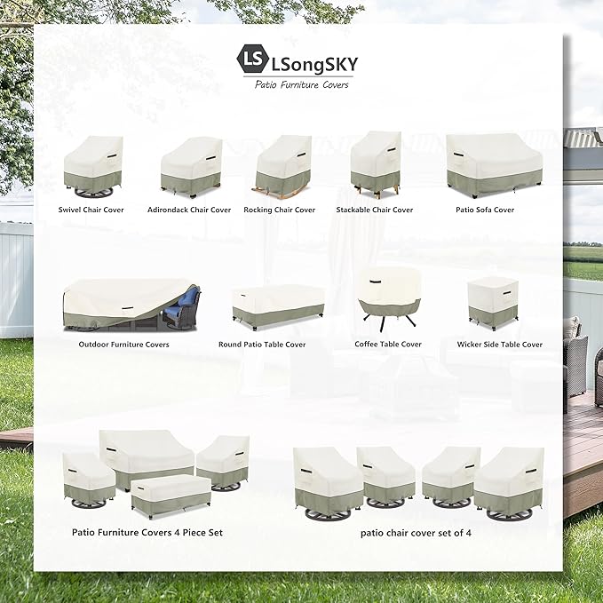 Patio 3-Seater Sofa Cover,Outdoor Couch Cover Fits up to 76W x 32.5D x 33H Inches,100% Waterproof Heavy Duty Patio Furniture Covers,Beige & Gray-Green