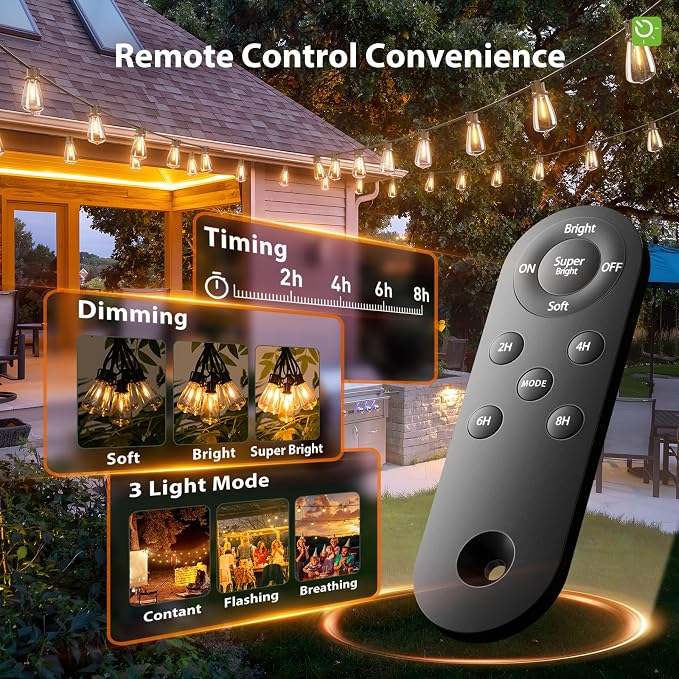 KYY 54FT Solar String Lights Outdoor Waterproof with USB Charging & Remote | Dimmable & Timable, Solar Powered Patio Lights with LED Shatterproof Bulbs for Deck Backyard Porch Garden Camping