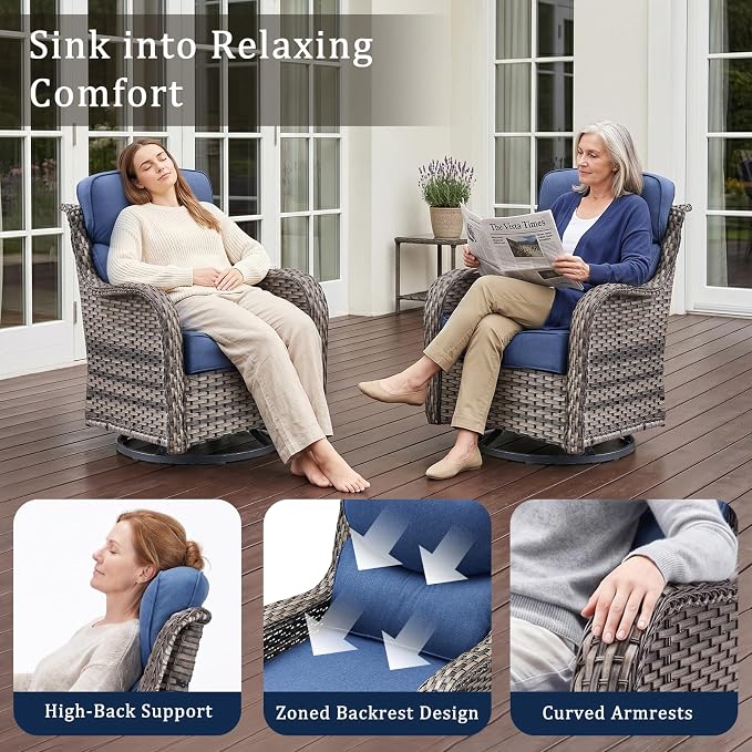Luxury 6" Thick Cushion 11 Pieces Wicker Patio Furniture Set with High Back Swivel Rocker Chairs of 4, Outdoor Conversation Set with Patio Couch for Deck Porch Yard and Poolside