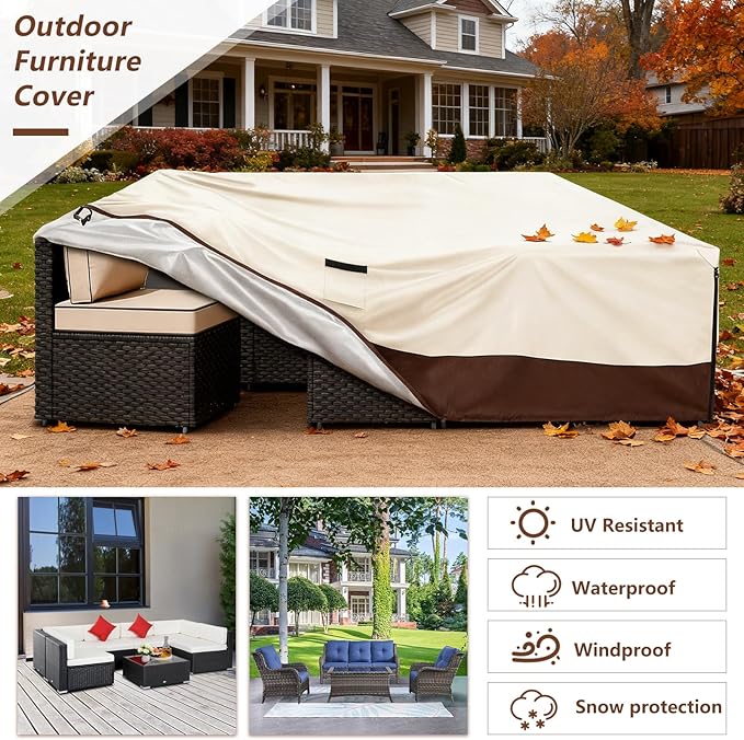 Patio Furniture Covers Waterproof,Heavy Duty Outdoor Furniture Covers,Rectangle Patio Table Cover Fits 5-8Piece Sectional Set Outdoor Chair Couch Table Sets (83" L x 34" W x 28" H)