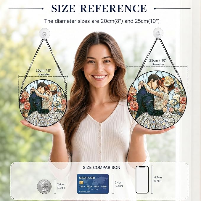 Statement Deluxe Bundle | Stained Glass Window Hanging, Love Heart 3D Embossed Diamond Glass Suncatcher, 7-Piece Romantic Gift Set with Crystal Pendant & Invisible Hooks