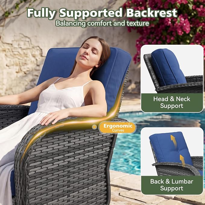 Aoxun 14 Piece Outdoor Patio Furniture Set with 44'' Fire Pit Table, Wicker Rattan Outdoor Furniture with High Back Swivel Rocker Chairs, Outdoor Sofa Set with Thick Cushion & Side Table, Navy Blue