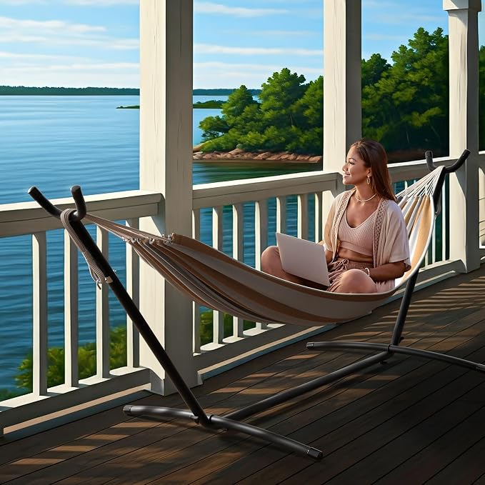 Sorbus 2-Person Hammock with Stand – 60" Cotton Blend Bed, Heavy Duty 450lbs Capacity, Portable with Carrying Case – for Garden, Patio, Outdoor, Camping, Gifts – Washable