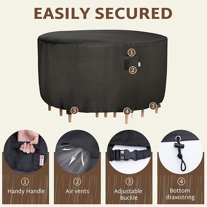 iBirdie Round Patio Furniture Cover 48 x 34 inch, Outdoor Waterproof and Weatherproof for Garden Table and Chairs, Heavy Duty 600D, fit 48, 47, 46 Diameter