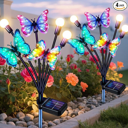 Solar Garden Lights Outdoor, Butterfly Firefly Lights 2 Pack, Waterproof | 3 Dynamic Fluttering Butterfly & 3 Firefly, Solar Garden Decor For Yard, Patio, Lawn, Gifts For Mom Women
