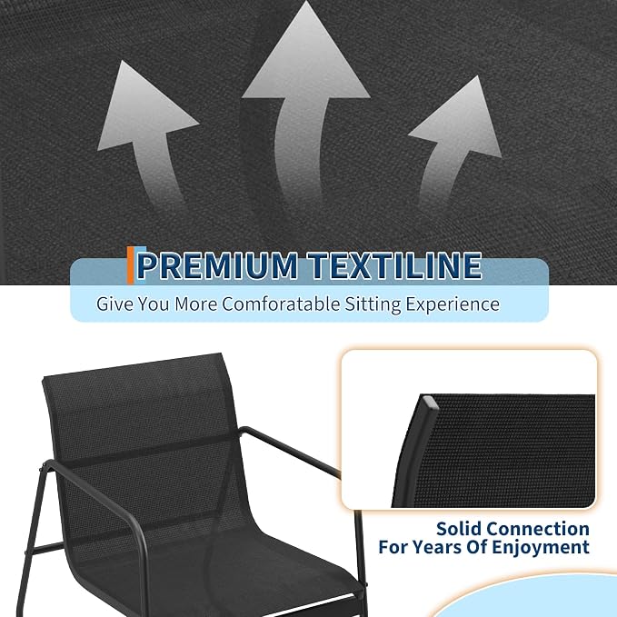 4 Piece Patio Conversation Set Textilene, Outdoor Conversation Set with Single Chairs and Glass Top Coffee Table, One Love Seat, Two Single Chairs and One Table