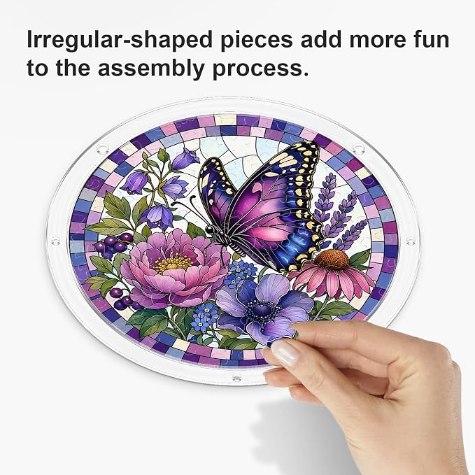 Acrylic Puzzle Suncatcher, Sun Catchers Puzzle for Window Hanging | 7.4 Inch Purple Butterfly DIY Suncatcher Puzzle for Adults, Ideal Gifts for Women, Men, Wife, Mom, Home & Garden Decor