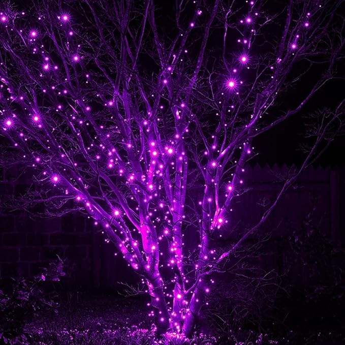 DAZZLE BRIGHT Halloween 300 LED String Lights, 100FT Connectable String Lights with 8 Lighting Modes, Halloween Decorations for Party Carnival Supplies, Indoor Outdoor Yard Garden Decor (Purple)