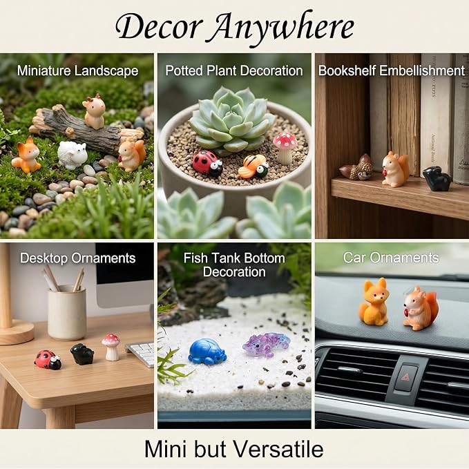 Zerobe 40Pcs Mini Forest Animal Figurines: Resin Fairy Garden Accessories | 40 Unique Resin Forest Animal Figurines: Small miniature garden figurines for DIY crafts, terrarium decor & mini displays.