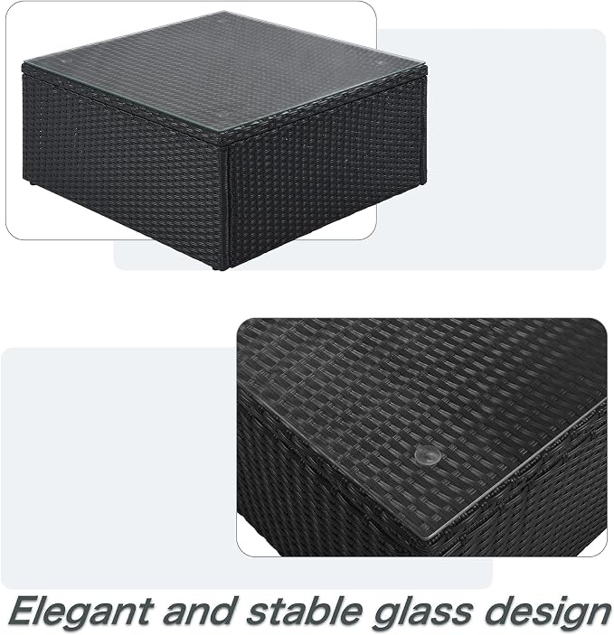 Outdoor PE Rattan Wicker Sectional Sofa Set,All Weather Conversation Lounger Set with Striped Green Pillows and Cushions, Multifunctional Combination Adapt to Any Space Gray-7-piece