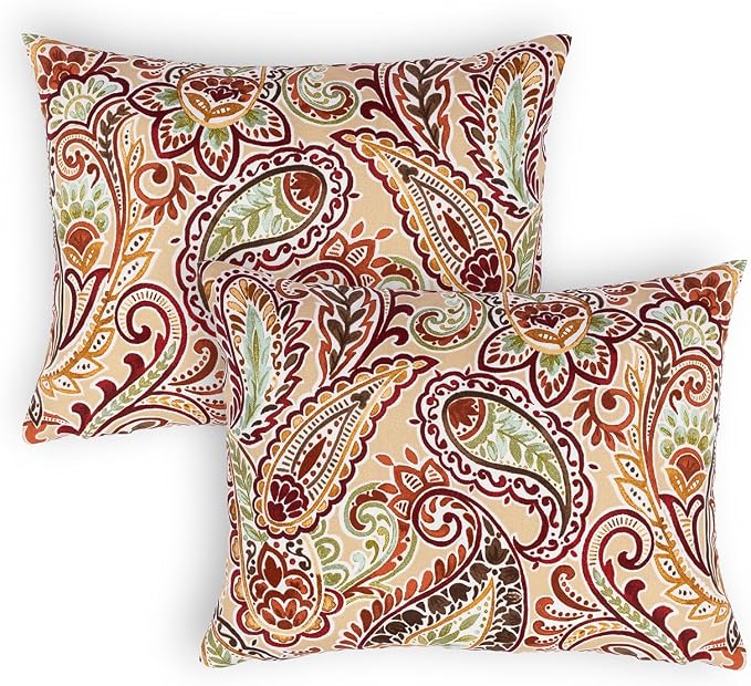 Sherry Kline Paisley Floral Pattern Set of Two 13"X18" Pillows Filled with 100% White Polyester