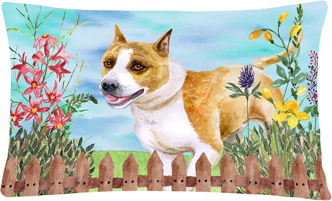 Caroline's Treasures CK1206PW1216 American Staffordshire Spring Canvas Fabric Decorative Pillow Machine Washable, Indoor Outdoor Decorative Pillow for Couch, Bed or Patio, 12HX16W