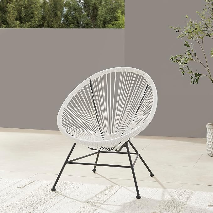 Linon Charleston White Woven Hammock Style Outdoor Chair with Black Metal Frame