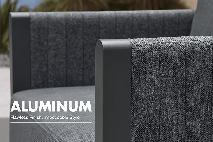 PURPLE LEAF Patio Furniture Set 6 Pieces Patio Seating Sofas with Ottoman Aluminum Furniture Outdoor Couch Sectional Set with Cushions Patio Conversation Sets Gray