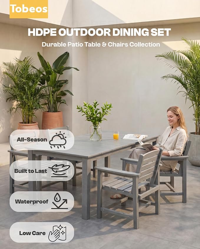 7-Piece Outdoor Dining Set with Aluminum Frame for 6,Gray | HDPE material, 2" umbrella hole, patio table and chairs, ideal for yard, lawn, garden, balcony, deck, poolside