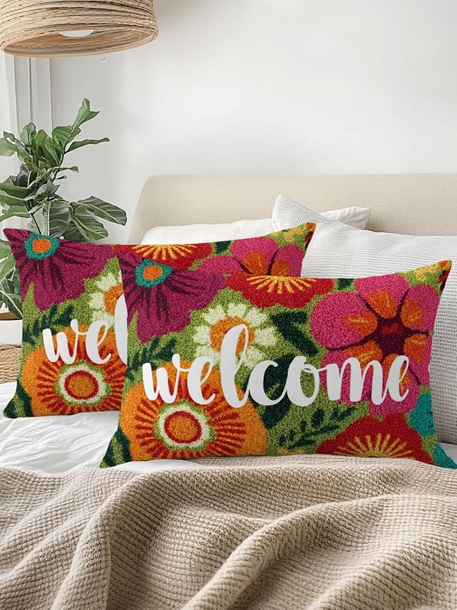 Outdoor Waterproof Throw Pillows 12x20in, Farmhouse Rustic Orange Red Floral Patio Pillows Pack of 1, Decorative Pillow Covers with Insert, Pillow Cushion Case for Garden Abstract Green Leaves