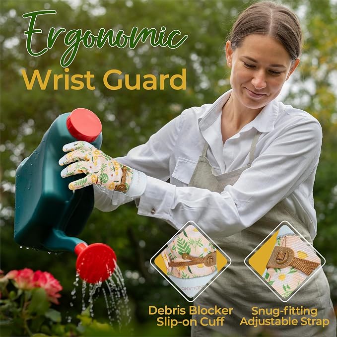 HANDLANDY Gardening Gloves for Women, Leather Garden Glove, Gardener Gift | Breathable Floral Ladies Leather Garden Yard Gloves, for Trimming, Weeding, Digging, Planting, Pruning