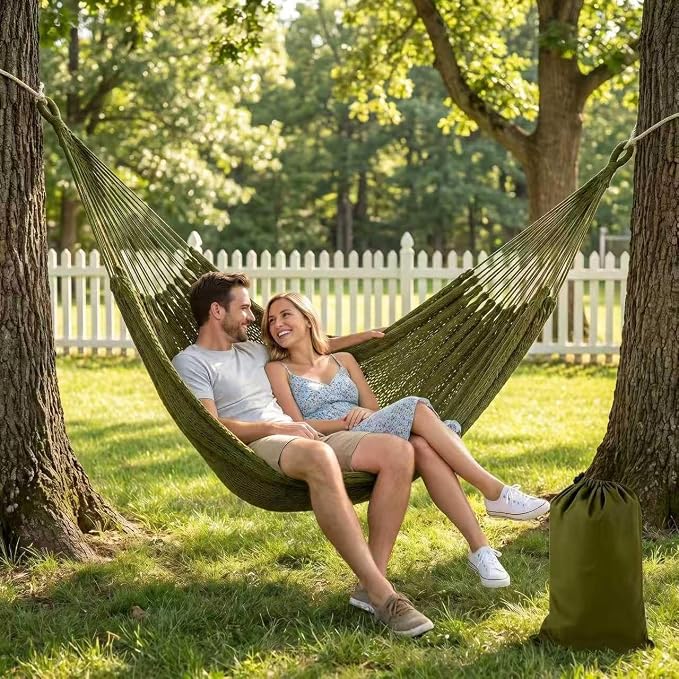 WjrnlfdHammock 79 * 59in550lbs 2Person Cotton Rope Outdoor Camping Hammock | 550lbs double hammock, handwoven cotton rope, breathable mesh, easy setup, perfect for backyard, camping & beach. 3 colors!