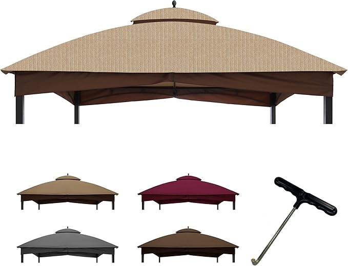 Coastshade Replacement Gazebo Canopy Top for Lowe's Allen Roth Heavy Duty Roof Gazebos Top with Mesh,10x12 Gazebo Cover #GF-12S004B-1, Replacement Top Only (Khaki Plus)