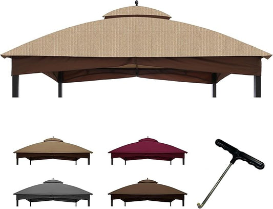Coastshade Replacement Gazebo Canopy Top for Lowe's Allen Roth Heavy Duty Roof Gazebos Top with Mesh,10x12 Gazebo Cover #GF-12S004B-1, Replacement Top Only (Khaki Plus)