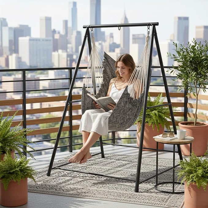 Hammock Chair Stand with Swing Chair, Heavy-Duty Hanging Chair with Stand, Hammock Swing Chair Stand for Indoor Outdoor Patio Yard Garden Porch