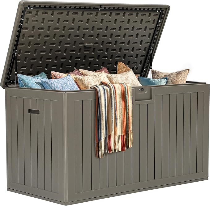 YITAHOME 220 Gallon Double-Wall Deck Box with Divider & Side Handles, Outdoor Large Storage for Patio Furniture Cushions, Garden Pool Accessories, Water Resistant & Lockable