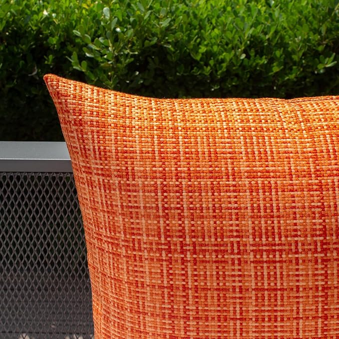 Kevin Textile Outdoor Waterproof 22x22 Inch Pillow Covers 2 Pack, Orange | Water Resistant, Faux Linen Yarn-dyed, Woven Texture Throw Pillow Covers for Tent Patio Garden Couch Sofa