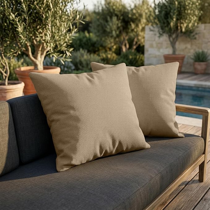Covers & All Sunbrella Throw Pillows Set of 2, 16 x 16 Inch Square Outdoor & Indoor Cushions with Insert, Fade & UV Resistant Fabric (Canvas Antique Beige)