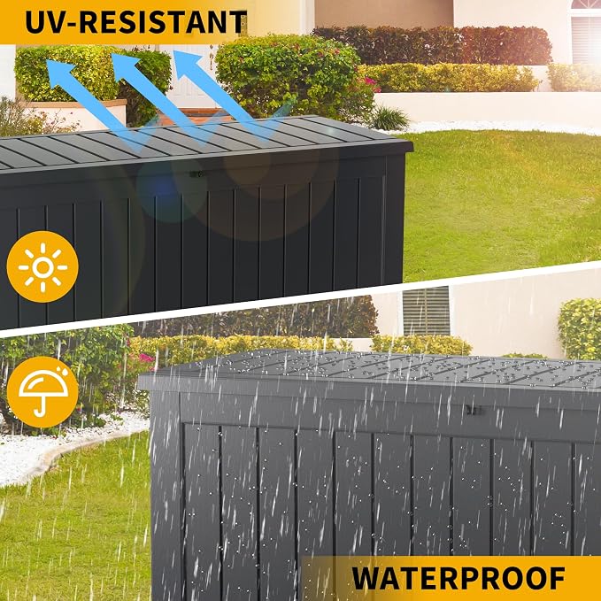 Outdoor Storage Box Waterproof Large, 180 Gallon Lockable Resin Deck Box, Patio Storage Bin for Pool Accessories Cushion Furniture, Garden Tools, UV-Resistant Outside
