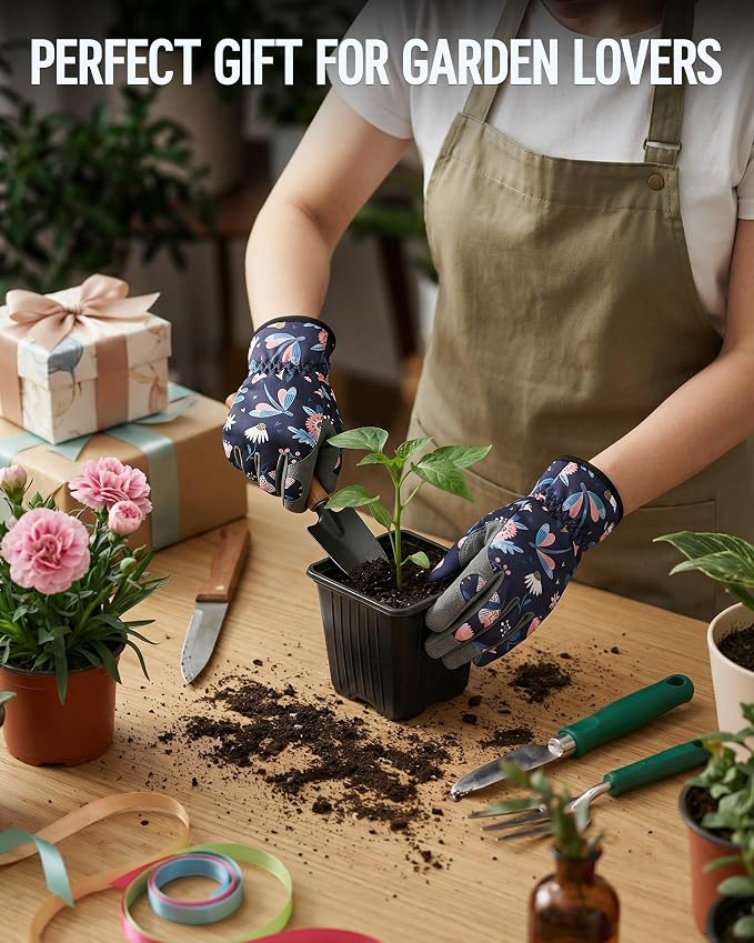 WORKPRO Floral Garden Gloves for Women, Gardening Gloves for Women/Ladies | Printed Breathable Working Gloves, Touchscreen Design, No-Slip Palm Grip, for Weeding, Planting, Raking and Pruning