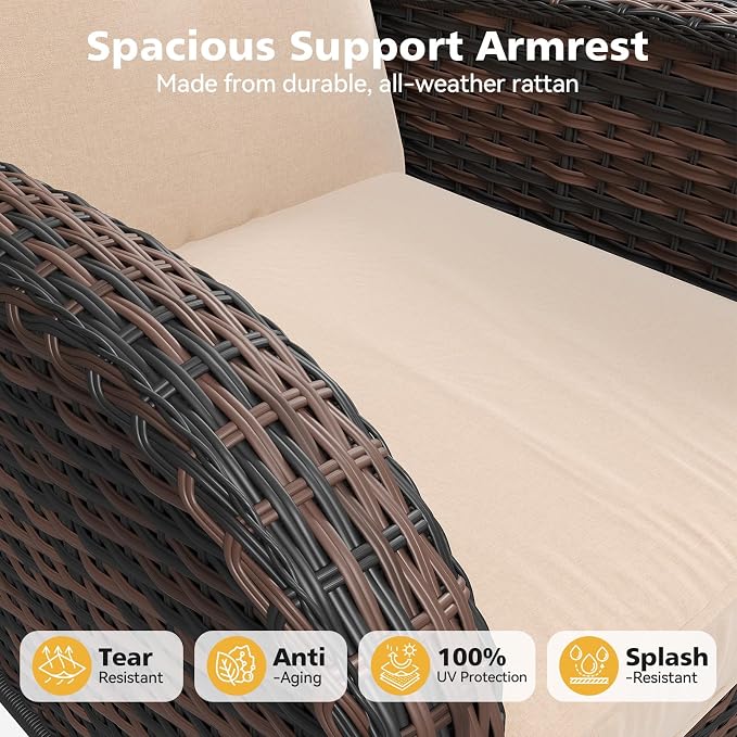 Aoxun 10 Piece Outdoor Patio Furniture Set with Coffee Table, Wicker Rattan Outdoor Furniture with High Back Swivel Rocker Chairs, Outdoor Conversation Set with Thick Cushion & Ottoman, Beige
