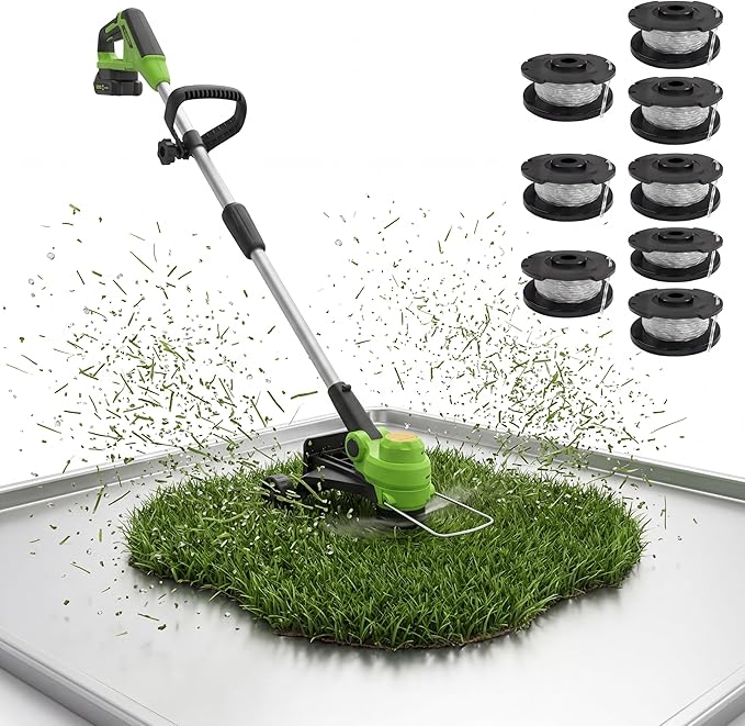 12" Cordless String Trimmer Weed Wacker, Battery Powered Grass Trimmer with 2 x 2.0Ah Batteries & Fast Charger, Includes Wheels and 8 Replacement Spool Lines for Lawn Care